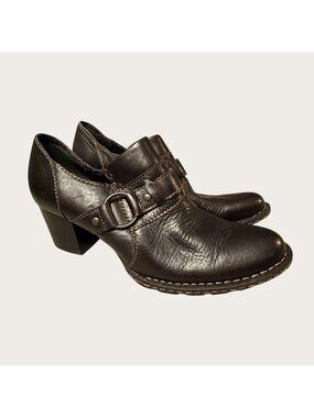 Born Deena Black Leather Block Heel Bootie Womens Shoe Size 6.5 Western Style
